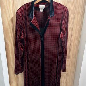 Coldwater Creek velour duster PXL red and black houndstooth maxi coat long‎ robe